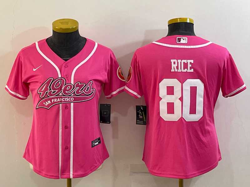 Womens San Francisco 49ers #80 Jerry Rice Pink With Patch Cool Base Stitched Baseball Jersey->women nfl jersey->Women Jersey